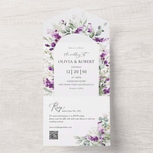 Grüne Lavender All in One Wedding Einladung (Innen Boden)