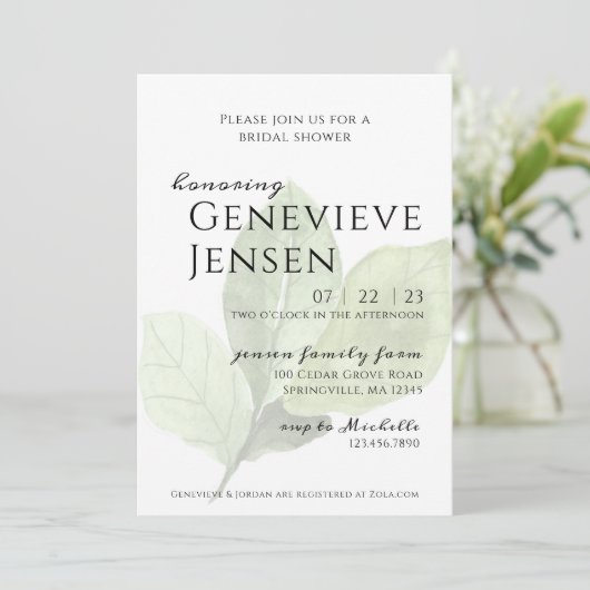 Grüne Leaf Bridal Dusche Einladung (Stehend Vorderseite)