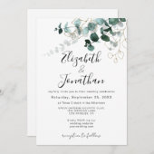 Grüne Leaf Gold Zeichnend Emerald Foliage Wedding Einladung (Vorne/Hinten)