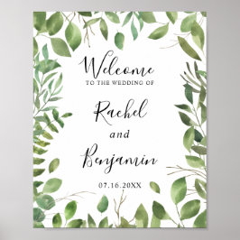 Grüne Leaf-Grenze Wasserfarbe Begrüßungsschick Poster