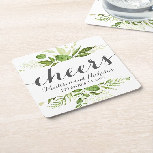 Grüne Leaf Hochzeitspapier Untersetzer, Rustikale  Rechteckiger Pappuntersetzer (angewinkelt)