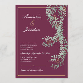 Grüne Leaf-Reben | Cranberry Colored Wedding Einladung