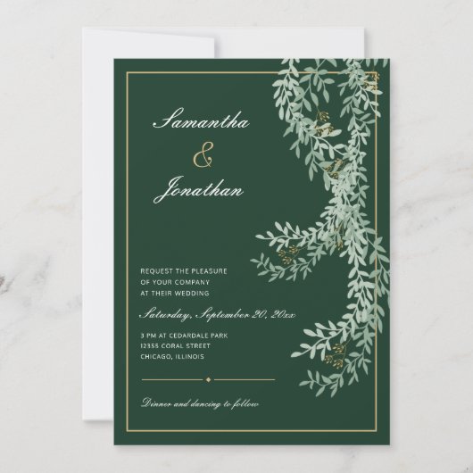 Grüne Leaf-Reben | Emerald Green Wedding Einladung (Vorderseite)