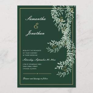 Grüne Leaf-Reben   Emerald Green Wedding Einladung