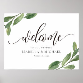 Grüne Leaf Wedding Willkommenszeichen Poster