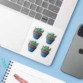 Grüne Leafy-Hauspflanze in Blue Pot Design Aufkleber (Laptop mit iPhone)
