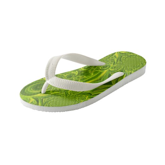 Grüne, lebendige, wirbelnde Kinder Flip Flops Kinderbadesandalen (Schrägansicht)