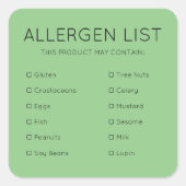 Grüne Lebensmittelsicherheitsallergie Inhaltsstoff Quadratischer Aufkleber (Vorderseite)