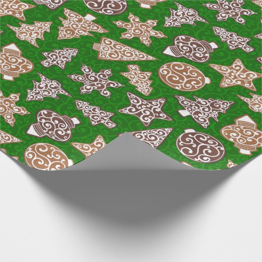 Grüne Lebkuchen Kekse Elegante Weihnachten Geschenkpapier (Ecke)