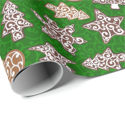 Grüne Lebkuchen Kekse Elegante Weihnachten Geschenkpapier (Rolleneckpunkt)