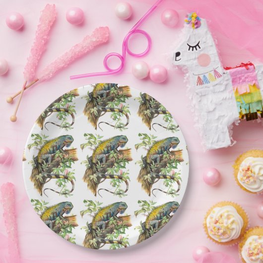 Grüne Leguane Pappteller (Party)