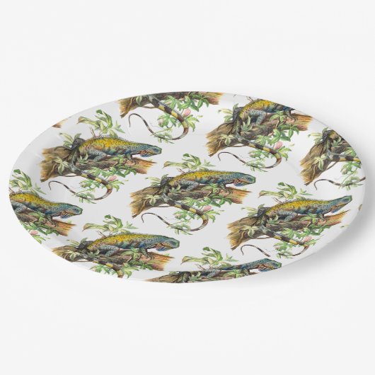 Grüne Leguane Pappteller (Schrägansicht)