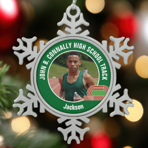 Grüne Leichtathletik-Foto-Hochschulsportler Schneeflocken Zinn-Ornament