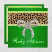 Grüne Leopard Diamond Bow Kinderdusche Einladung (Vorne/Hinten)