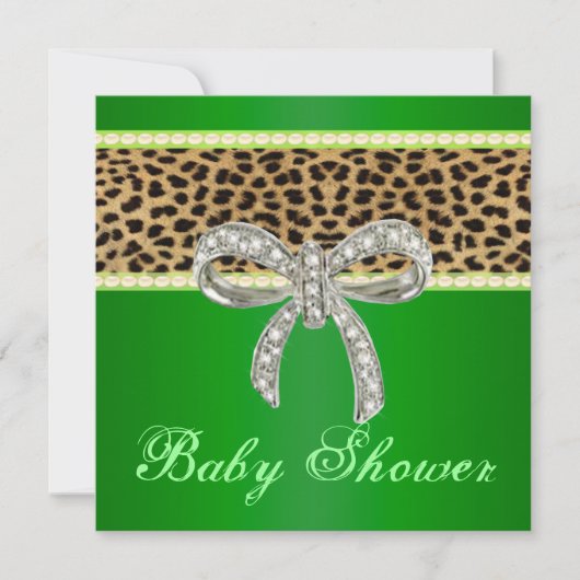 Grüne Leopard Diamond Bow Kinderdusche Einladung (Vorderseite)