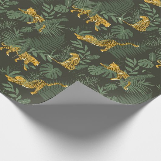 Grüne Leopard Jungle Safari Wrapping Paper Roll Geschenkpapier (Ecke)