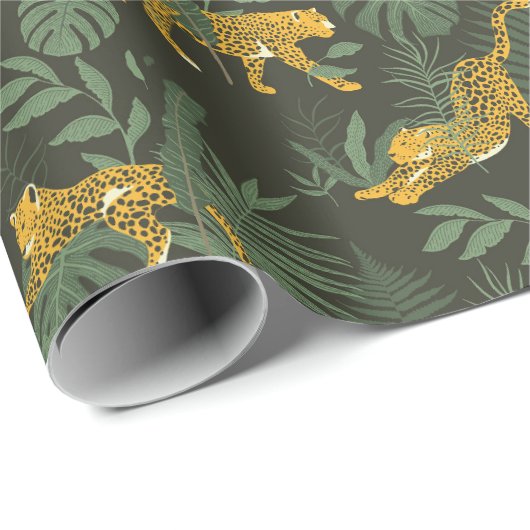 Grüne Leopard Jungle Safari Wrapping Paper Roll Geschenkpapier (Rolleneckpunkt)