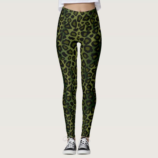 Grüne Leopardin Leggings (Vorderseite)