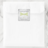 Grüne Libelle-Hochzeitsticker Quadratischer Aufkleber (Tasche)