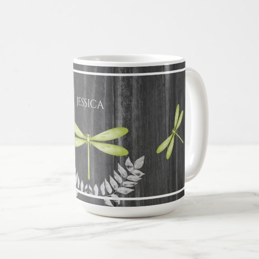 Grüne Libelle Rustikale Personalisierte Kaffee-Tas Kaffeetasse (VorderseiteRechts)
