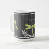 Grüne Libelle Rustikale Personalisierte Kaffee-Tas Kaffeetasse (Vorderseite Links)