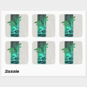 Grüne Libelle und Frosch im Teich Quadratischer Aufkleber (Blatt)