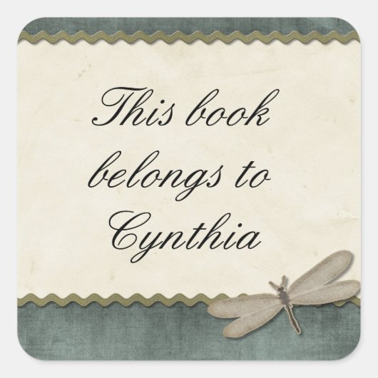 Grüne Libelle und Personalisierte Ribbon Quadratischer Aufkleber (Vorderseite)