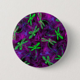 Grüne Libellen auf Hot Pink und Lila Button