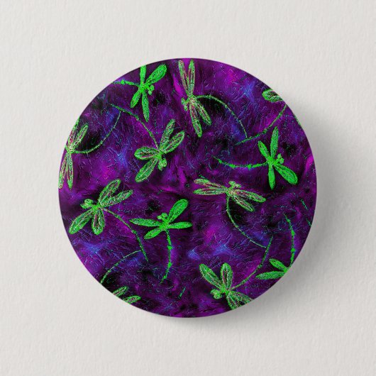 Grüne Libellen auf Hot Pink und Lila Button (Vorderseite)