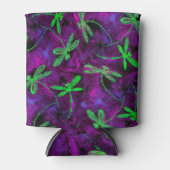 Grüne Libellen auf Hot Pink und Lila Dosenkühler (Vorderseite)