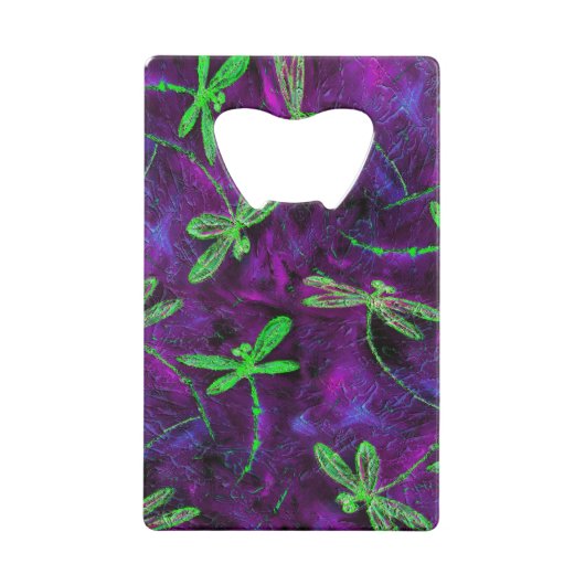 Grüne Libellen auf Hot Pink und Lila Geldbeutel Flaschenöffner (Rückseite)
