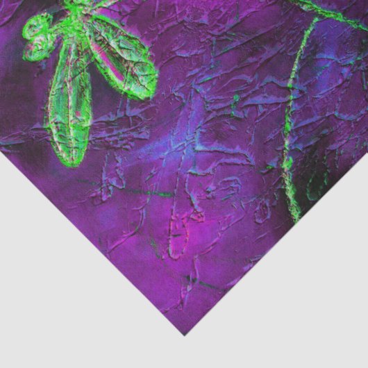 Grüne Libellen auf Lila und rosa Seidenpapier (Detail)