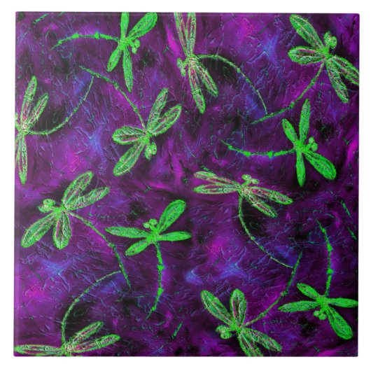 Grüne Libellen auf Rosa und Lila Fliese (Vorderseite)