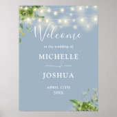 Grüne Lichter Dusty Blue Wedding Willkommenszeiche Poster (Vorne)