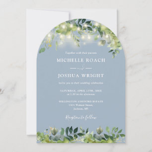 Grüne Lichter Monogramm Staubblau Hochzeit Einladung