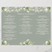 Grüne Lichter Sage Grün Dreifaltiges Hochzeitsprog Flyer (Hinten)