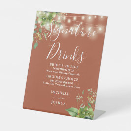 Grüne Lichter Terracotta Unterschrift Getränke Sockelschild