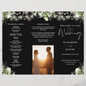 Grüne Lichterketten Hochzeitsprogramm Trifold (Vorne)