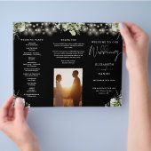 Grüne Lichterketten Hochzeitsprogramm Trifold (Hand)