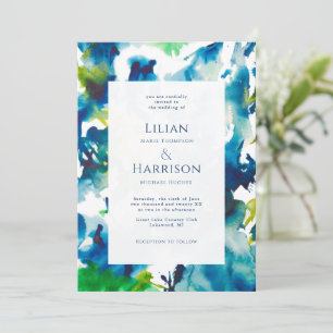Grüne Liebe Abstrakte Wasserfarben Hochzeitsfeier  Einladung