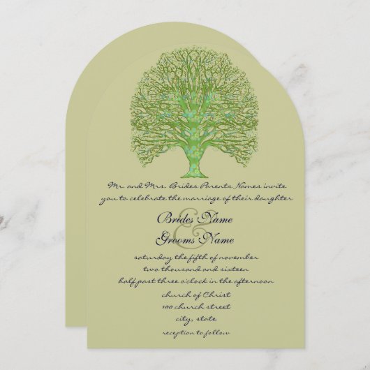 Grüne Liebe Bäume Hochzeit Einladung (Vorne/Hinten)