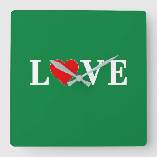 Grüne LIEBE Classic Retro Quadratische Wanduhr (Vorderseite)