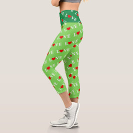 Grüne LIEBE Motif Stilvolles Kalkgrün Capri Leggings