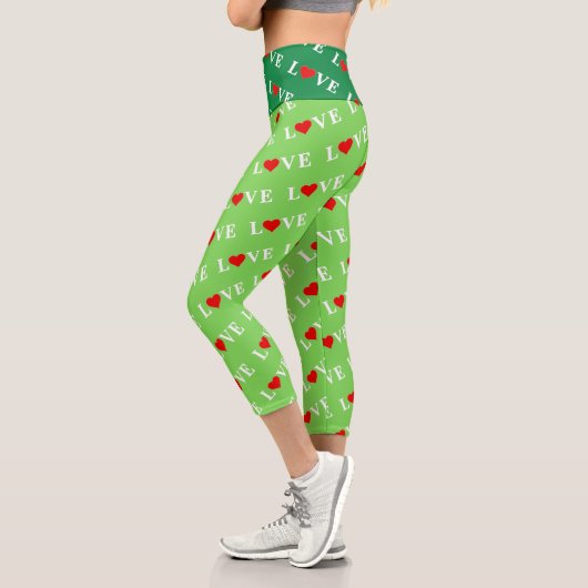 Grüne LIEBE Motif Stilvolles Kalkgrün Capri Leggings (Links)