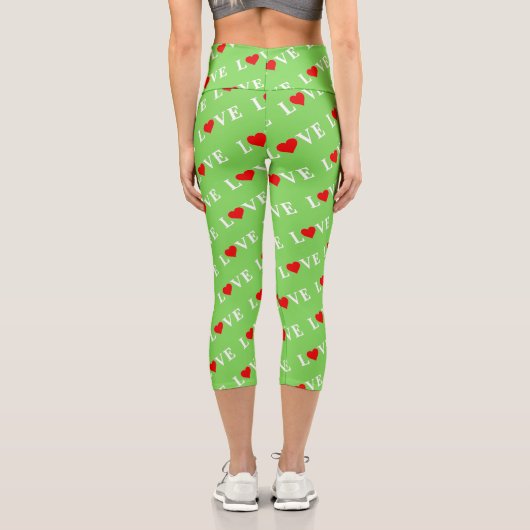 Grüne LIEBE Motif Stilvolles Kalkgrün Capri Leggings (Rückseite)
