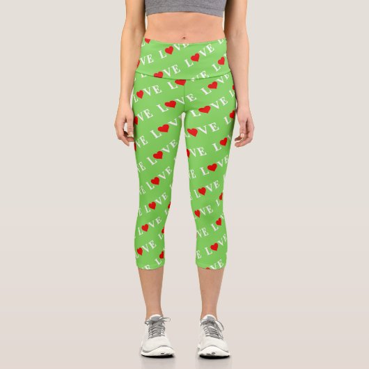 Grüne LIEBE Motif Stilvolles Kalkgrün Capri Leggings (Vorderseite)
