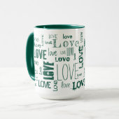 Grüne LIEBE! Typografie Tasse (Vorderseite Links)