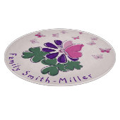 Grüne Lila Blume Rosa Schmetterling Doodle Glas Schneidebrett (Ecke)