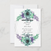 Grüne Lila Blumenkarte Save the Date (Vorderseite)