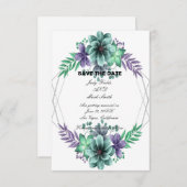 Grüne Lila Blumenkarte Save the Date (Vorne/Hinten)